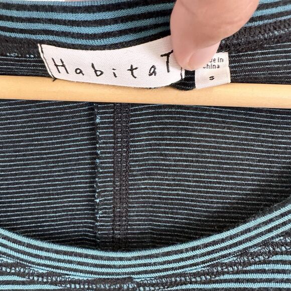 Habitat Top Women Small Blue Striped Comfy Knit 3/4 Sleeve Tunic Lagenlook Long - Picture 3 of 10